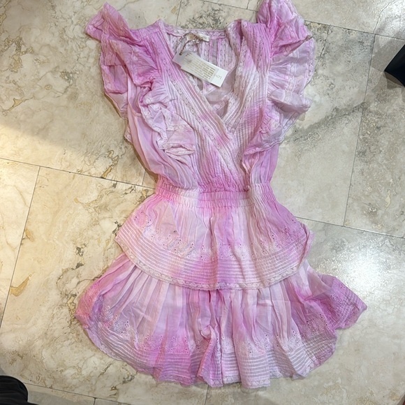 Pink fluffy dress short size 2